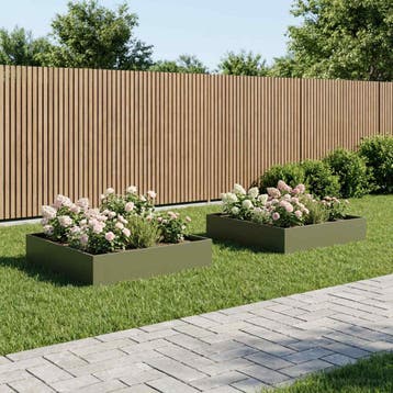 vidaXL Plantenbak 2 st Olijfgroen 100 x 100 x 20 cm, Jardin & Terrasse, Pots de fleurs, Verzenden