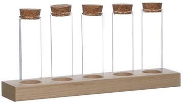Hout Holder 5 flesjes met kurk Ø3x10 cm, Hobby en Vrije tijd, Nieuw