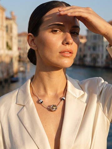 Murano-glas, zilver ondergedompeld, murrine - Halsketting -