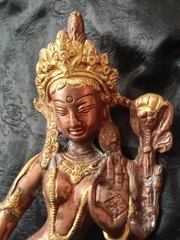 Beeld, Deidad oriental en bronce bicolor – 29 cm (1,27 kg) -
