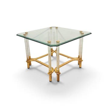Bijzettafel - Messing, Kristal - Transparante kolommen, Huis en Inrichting, Nieuw