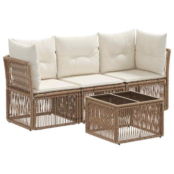 vidaXL Tuinbank Set 4 pcs Beige poly rattan, Tuin en Terras, Tuinsets en Loungesets, Verzenden, Nieuw