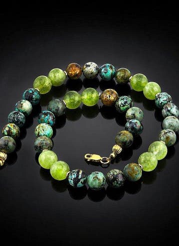 Afrikaanse Turkoois en Peridot Ketting - 925 Sterling