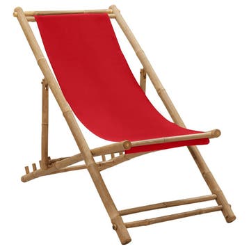 vidaXL Ligstoel bamboe en canvas rood, Verzenden