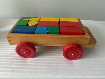 Roly Toys - Jouet Set houten trekkar met blokken,, Antiek en Kunst