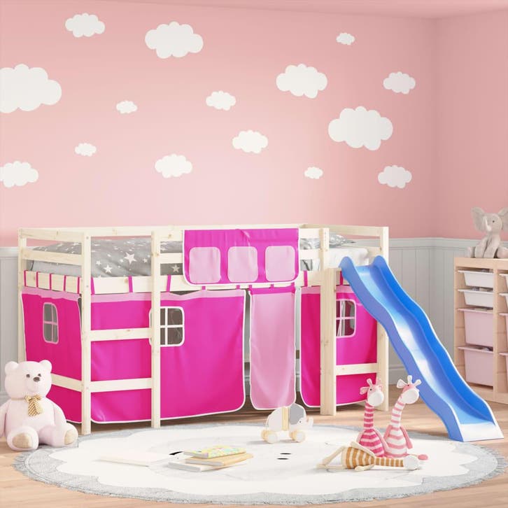 vidaXL Gordijnen voor hoogslaper polyester roze, Maison & Meubles, Chambre à coucher | Lits, Envoi