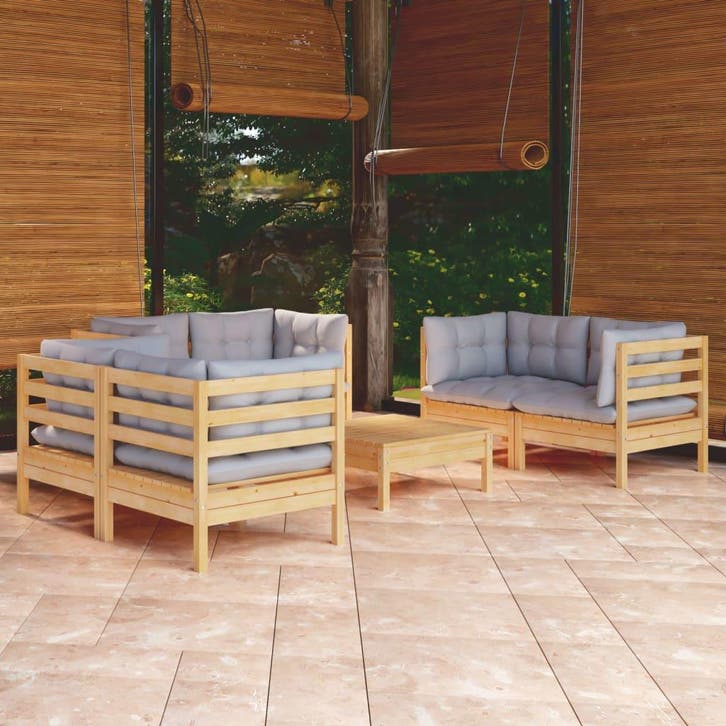 vidaXL 7-delige Loungeset met grijze kussens grenenhout, Tuin en Terras, Tuinsets en Loungesets, Loungeset, Nieuw, Verzenden