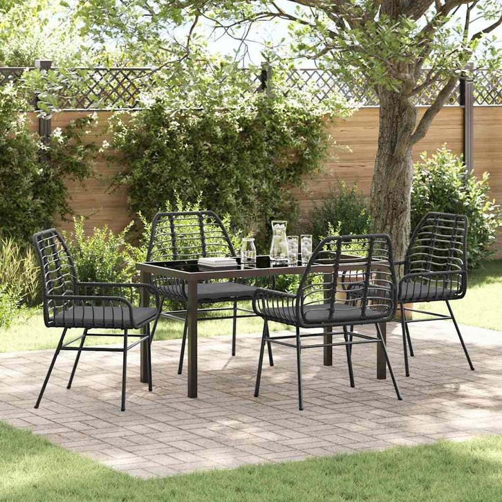 vidaXL Tuin Eettafel Set 5 pcs Zwart poly rattan, Tuin en Terras, Tuinsets en Loungesets, Nieuw, Verzenden