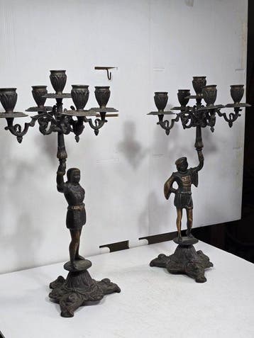 inizi 900 - Kandelaber (2) - Brons - Paar kandelaren met 5, Antiek en Kunst