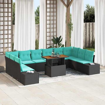 vidaXL Tuinbank Set 11 st Zwart Poly rattan, Tuin en Terras, Verzenden, Nieuw
