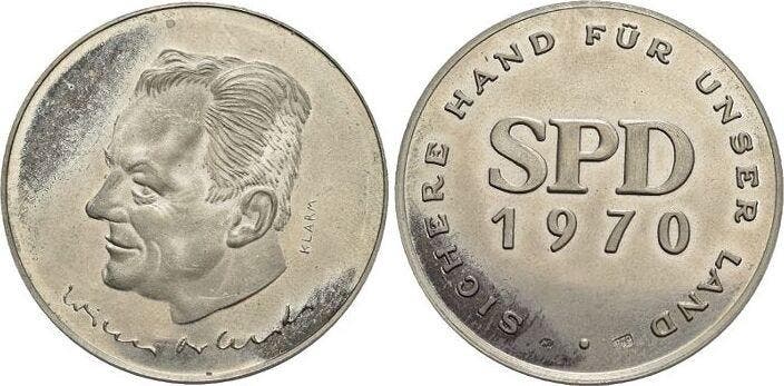 Ar-medaille 1970 Moderne medaille Brandt, Willy 1913-1992..., Timbres & Monnaies, Pièces & Médailles, Envoi