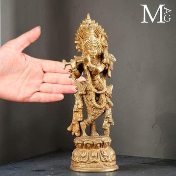 Krishna Venugopala die fluit speelt – traditioneel Indiase, Antiek en Kunst