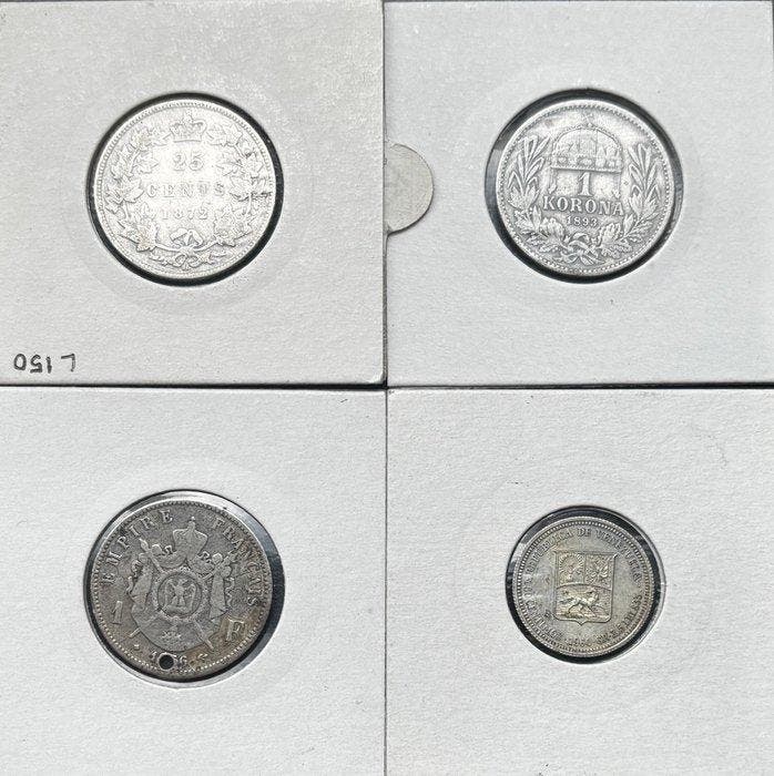 monde. 4 Moedas de Prata - Canadá (1872), Hungria (1893),, Postzegels en Munten, Munten | Europa | Niet-Euromunten
