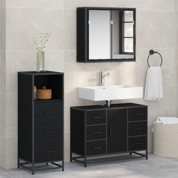 vidaXL Badkamermeubel Set 3 st Zwart Eiken 80 x 33 x 60 cm, Huis en Inrichting, Badkamer | Badkamermeubels, Verzenden, Nieuw