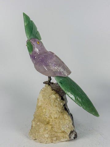 Rare piece - Handgesneden amethyst papegaai op kwaliteits