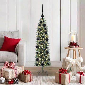vidaXL Kunstmatige slanke kerstboom Groen en Wit 120 cm, Verzenden