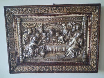 Reliëf, Ultima cena de Jesus - 45 cm - Legering, Verzilverd,