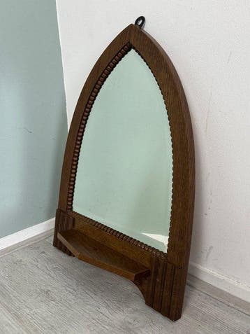 Spiegel- Antieke Amsterdamse School Toogspiegel met houten, Antiek en Kunst