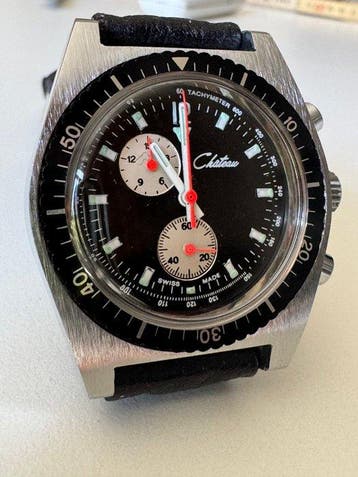 Chateau - Vintage Swiss NOS Diver Chronograph - Sans prix de, Handtassen en Accessoires, Horloges | Heren, Nieuw