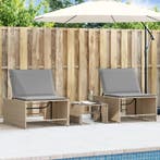 vidaXL Ligstoelen 2 st met tafel beige poly rattan, Verzenden, Nieuw