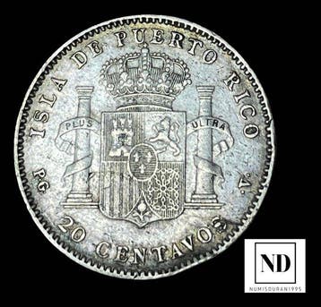 Spanje. Alfonso XIII. 20 centavos 1895 - Puerto Rico