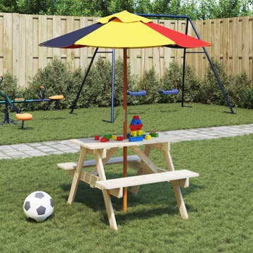 vidaXL Picknicktafel voor 4 kinderen met parasol massief, Tuin en Terras, Verzenden, Nieuw