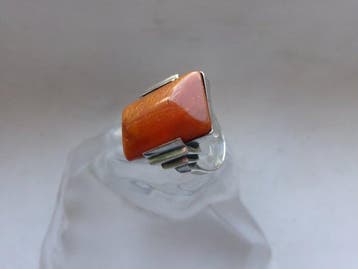 Zilver, Butterscotch Amber - Ring - Art Deco