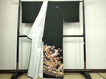 Japanse zwarte kimono met lange mouwen. - Zijde - Japan -