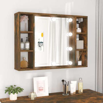 vidaXL Spiegelkast met LED-verlichting 76x15x55 cm gerookt, Huis en Inrichting, Verzenden, Nieuw