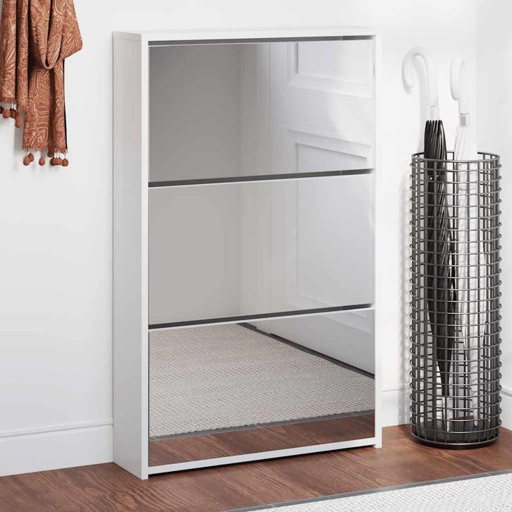 vidaXL Schoenenkast drielaags met spiegel 63x17x102,5 cm wit, Huis en Inrichting, Kasten | Schoenenkasten, Nieuw, Verzenden