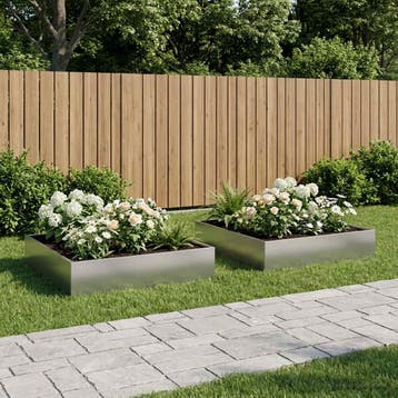 vidaXL Plantenbak 2 st zilver 100 x 100 x 20 cm, Tuin en Terras, Verzenden, Nieuw