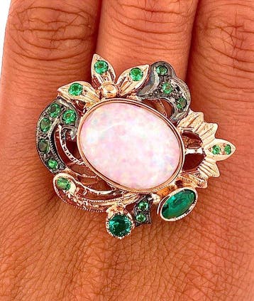 Zonder minimumprijs - Ring - 9 kt. Roségoud, Zilver Opaal -, Nieuw