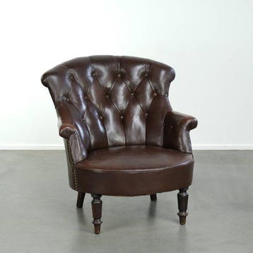 Fauteuil - Rundleer - Chesterfield antique, Antiquités & Art