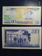 Gibraltar, Oost-Caribische Staten. - 2 Banknotes Dollars -, Postzegels en Munten