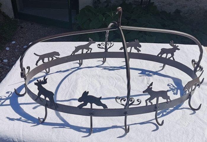 Lustre - Grande suspension circulaire en fer forgé – décor, Antiek en Kunst, Curiosa en Brocante