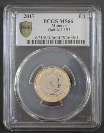 Monaco Km 194 1 Euro 2017 Albert Ii Pcgs Ms66, Postzegels en Munten, Munten | Europa | Euromunten, Verzenden, België