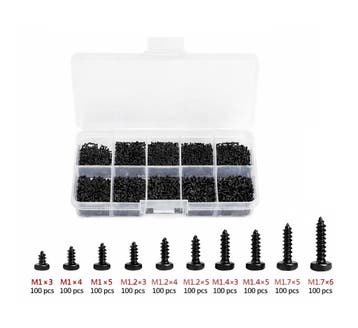 Assortiment van 1000 M1-M1.7 zelftappende schroeven (zwart), Verzenden, Nieuw