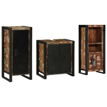vidaXL Badkamermeubel Set 3 st Veelkleurig en Zwart, Verzenden, Nieuw
