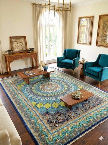 Luxe zijde sfahan - met de hand afgewerkt - tapijt voor, Huis en Inrichting, Stoffering | Tapijten en Vloerkleden, Nieuw