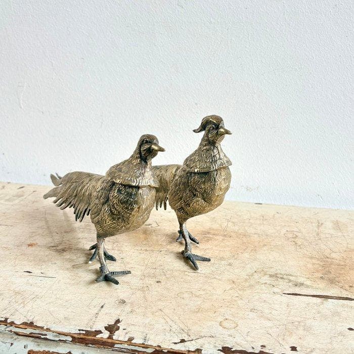sculptuur, Fagiani - 13 cm - Zilverbrons, Antiquités & Art, Antiquités | Meubles | Tables
