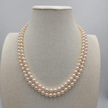Halsketting Zilver Parel - Akoya dubbele 7,0 mm 20 inch, Handtassen en Accessoires, Nieuw