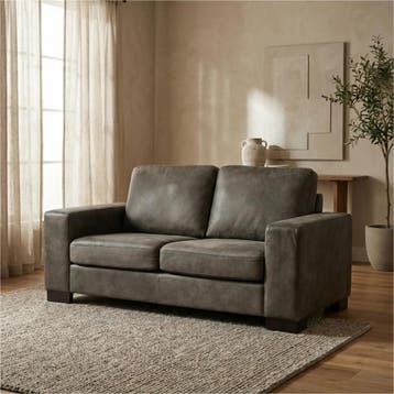 Leren bank Enjoy - 2 zits - Kenia Antracite (grijs) - Poten, 150 tot 200 cm, Nieuw, Ophalen of Verzenden, Modern
