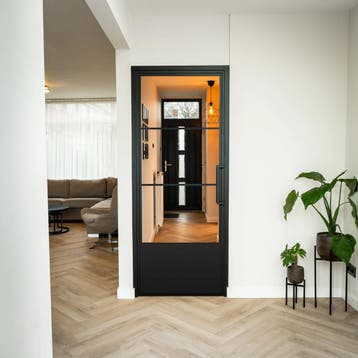 Stalen Binnendeur Zwart 3 Vlaks met kickplate Helder glas  M, Binnendeur