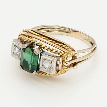 Bague - 14 carats Or jaune, Or blanc Diamant (Naturelle)