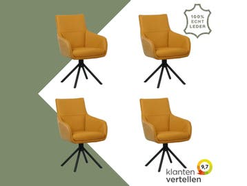 Set van 4 Leren draaibare eetkamerstoelen Fancy Duo - Kenia, Huis en Inrichting, Nieuw, Leer, Ophalen of Verzenden, 90 cm of meer