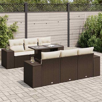 vidaXL 7-delige Loungeset met kussens poly rattan bruin, Verzenden, Nieuw, Loungeset