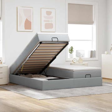 vidaXL Ottoman bed met matrassen 200x200cm stof lichtgrijs, Huis en Inrichting, Verzenden, Nieuw