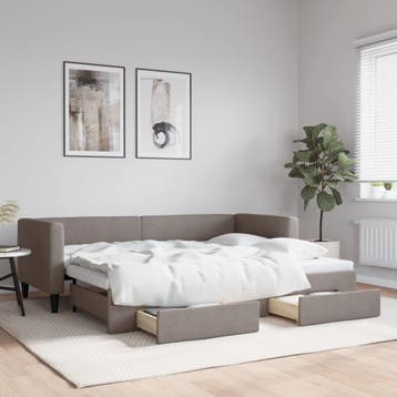 vidaXL Slaapbank met onderschuifbed en lades 80x200 cm stof, Verzenden