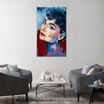 Audrey Hepburn - Un portrait sur tissu de gobelin - 1,20 x