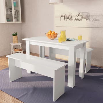 vidaXL Eettafel en banken 3 st bewerkt hout wit, Verzenden, Nieuw